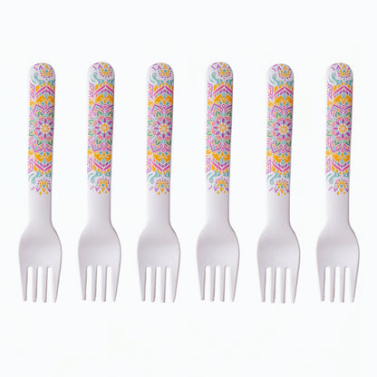 Sunrise Mandala Table Bamboo Spoon and Fork- Set of 6