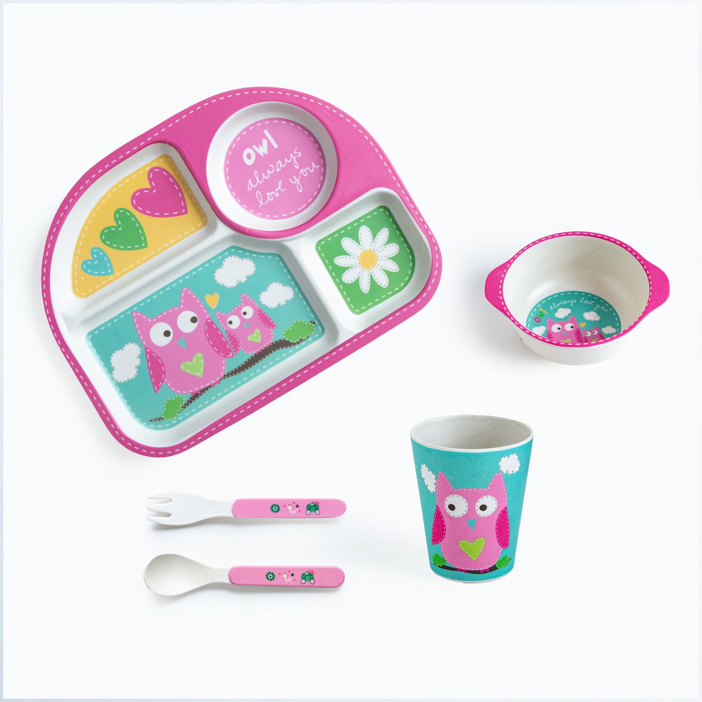 Observant Owl Bamboo Kids Dinner /Feeding Set of 5