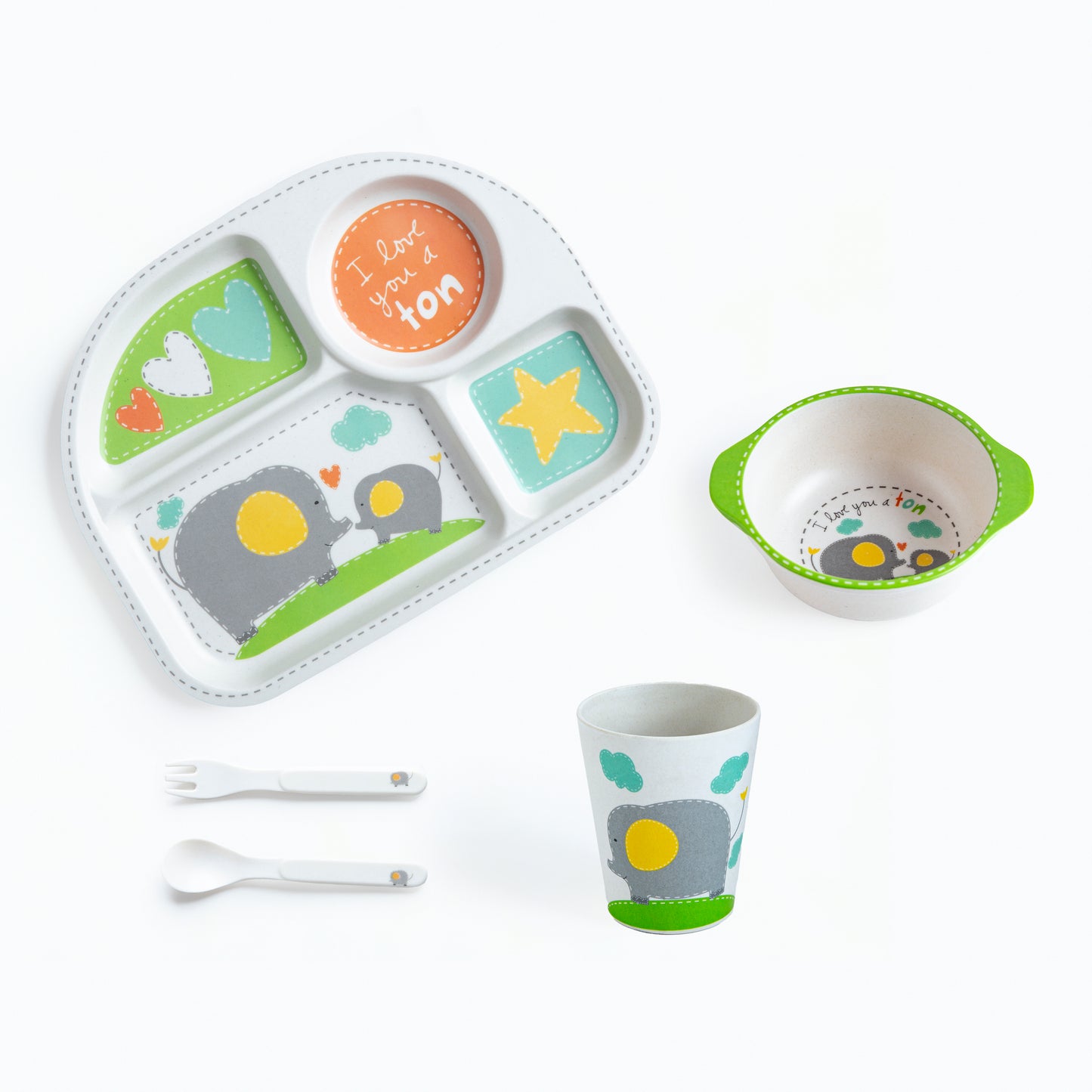 Enormous Elephant Bamboo Kids Dinner /Feeding Set of 5