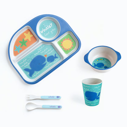 Wobbly Whale Bamboo Kids Dinner /Feeding Set of 5