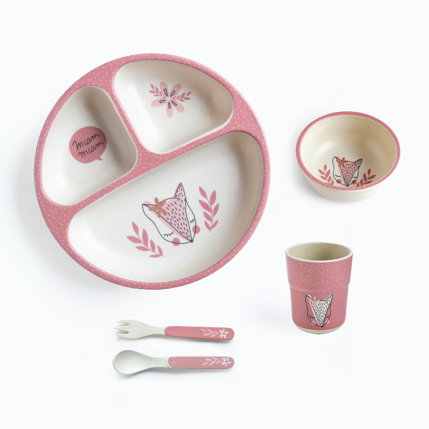 Feisty Fox Bamboo Kids Dinner /Feeding Set of 5