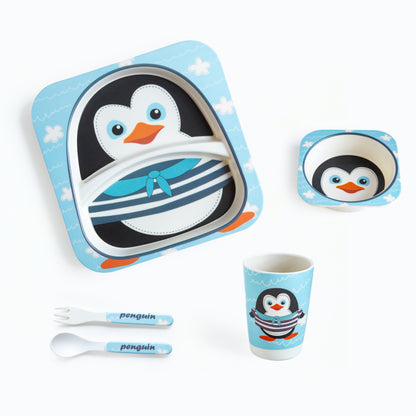 Plucky Penguin Bamboo Kids Dinner /Feeding Set of 5