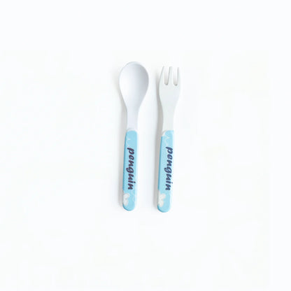 Plucky Penguin Bamboo Kids Bowl with Spoon and Fork -Set of 3