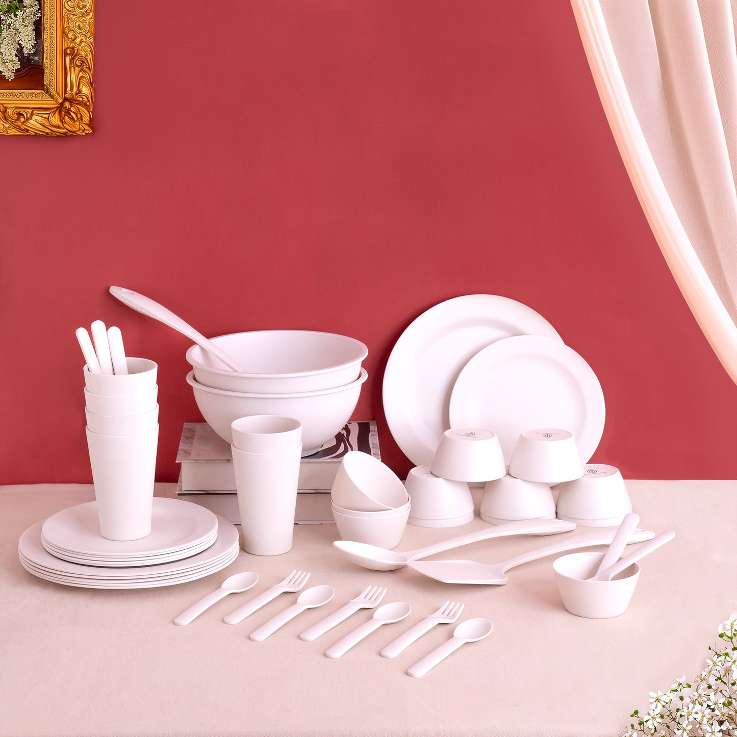 Creamy Cloud White Bamboo Dinner Set of 47