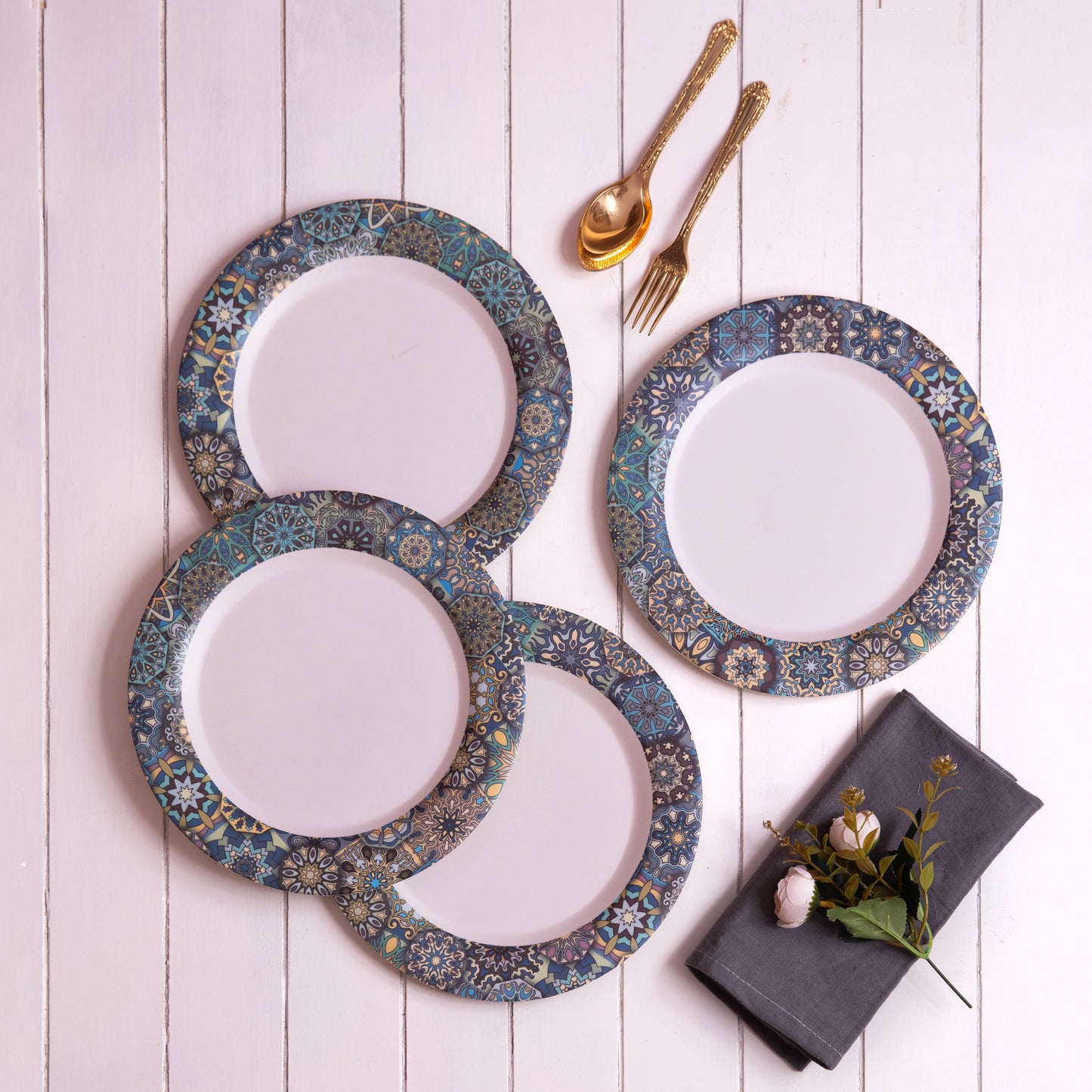 Mystic Blue Mandala Bamboo Dinner Plates- Set of 4