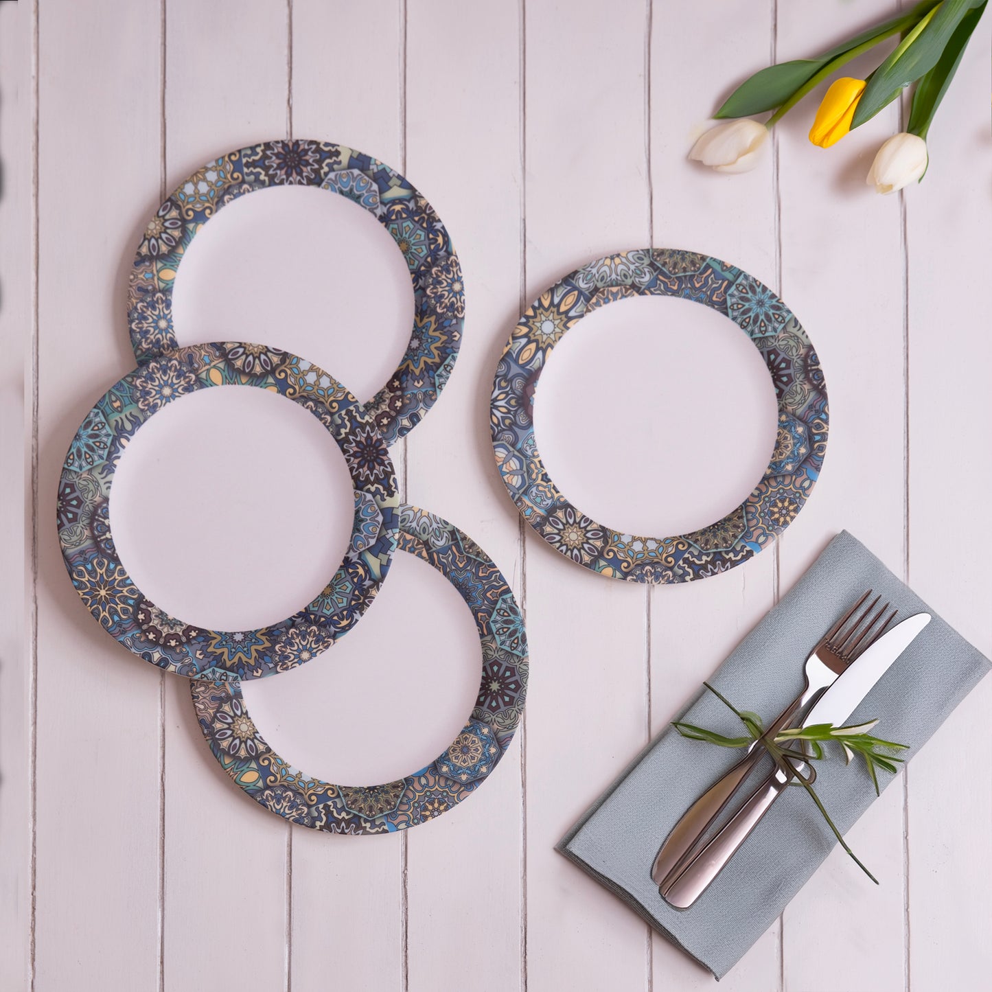 Mystic Blue Mandala Bamboo Dinner Plates- Set of 4