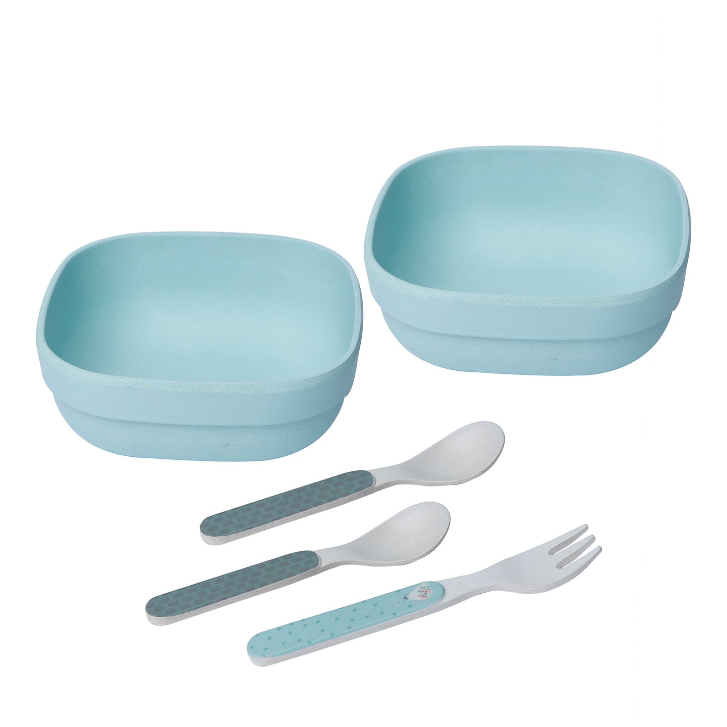 Blue Bush Square Kids / Baby Feeding / Dinner / Eating Bowl Set of 5| Includes 2 Bowls,2 Spoons,1 Fork