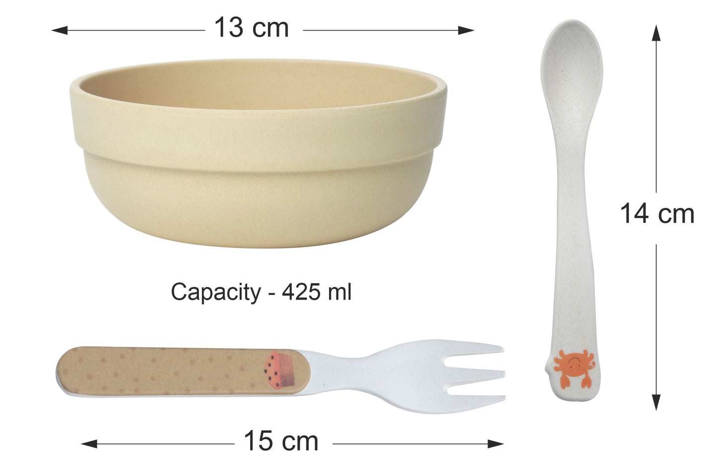 Majestic Mustard Kids / Baby Feeding / Dinner / Eating Bowl Set Of 5| Includes 2 Bowls,2 Spoons,1 Fork