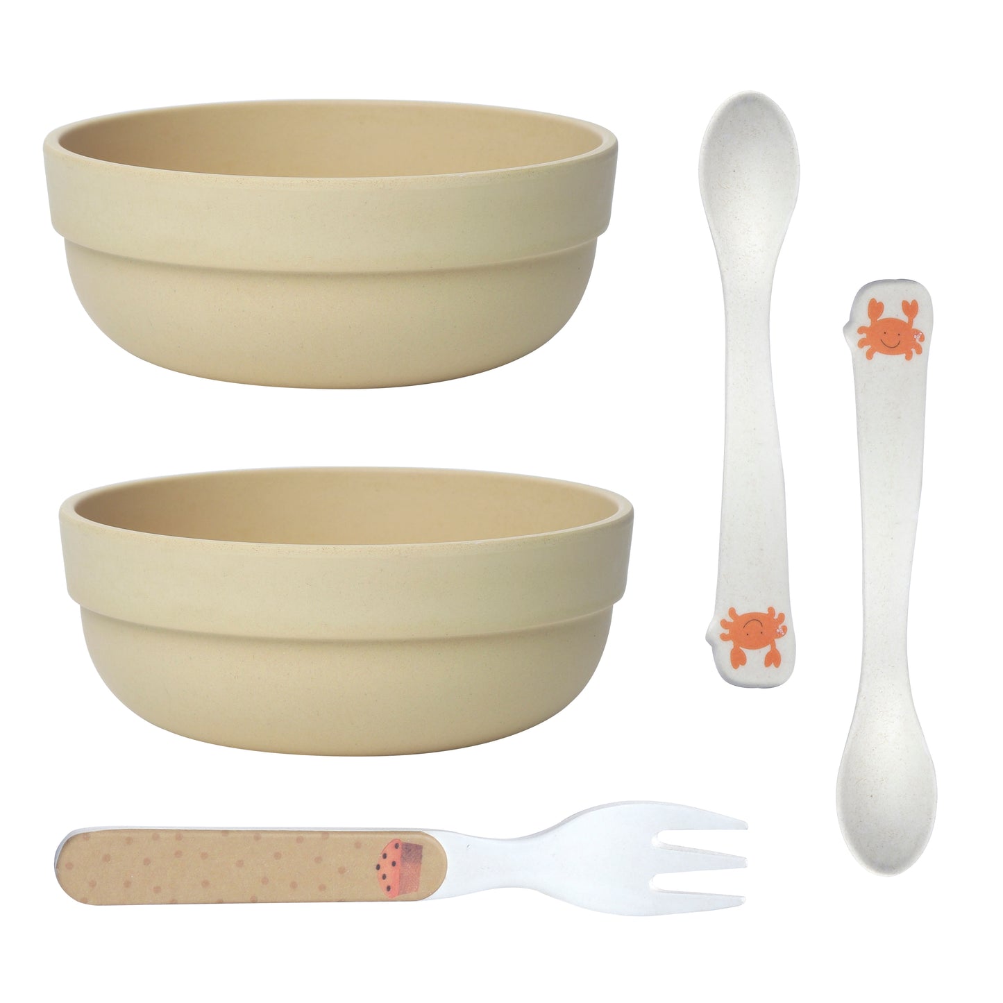 Majestic Mustard Kids / Baby Feeding / Dinner / Eating Bowl Set Of 5| Includes 2 Bowls,2 Spoons,1 Fork