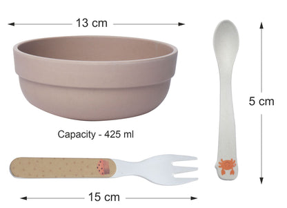 Pastel Brown Kids / Baby Feeding / Dinner / Eating Bowl Set of 5| Includes 2 Bowls,2 Spoons,1 Fork