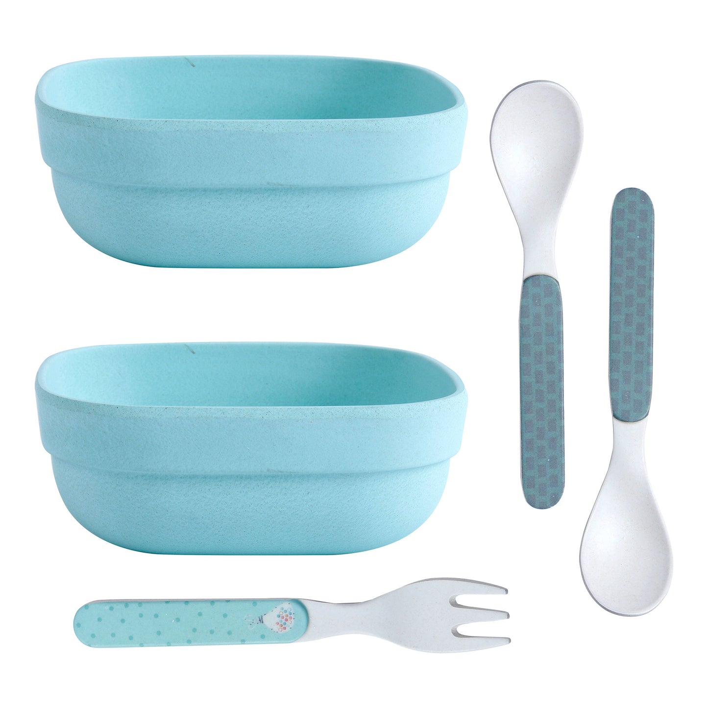 Blue Bush Square Kids / Baby Feeding / Dinner / Eating Bowl Set of 5| Includes 2 Bowls,2 Spoons,1 Fork