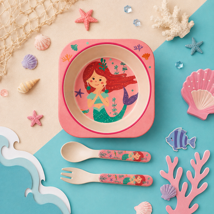 Magical Mermaid Bamboo Kids Bowl with Spoon and Fork -Set of 3