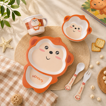 Mischievous Monkey Bamboo Kids Dinner /Feeding Set of 5