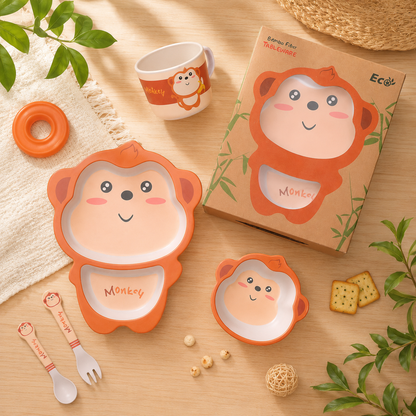 Mischievous Monkey Bamboo Kids Dinner /Feeding Set of 5