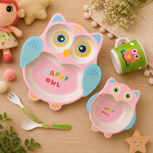 Obedient Owl Bamboo Kids Dinner /Feeding Set of 5