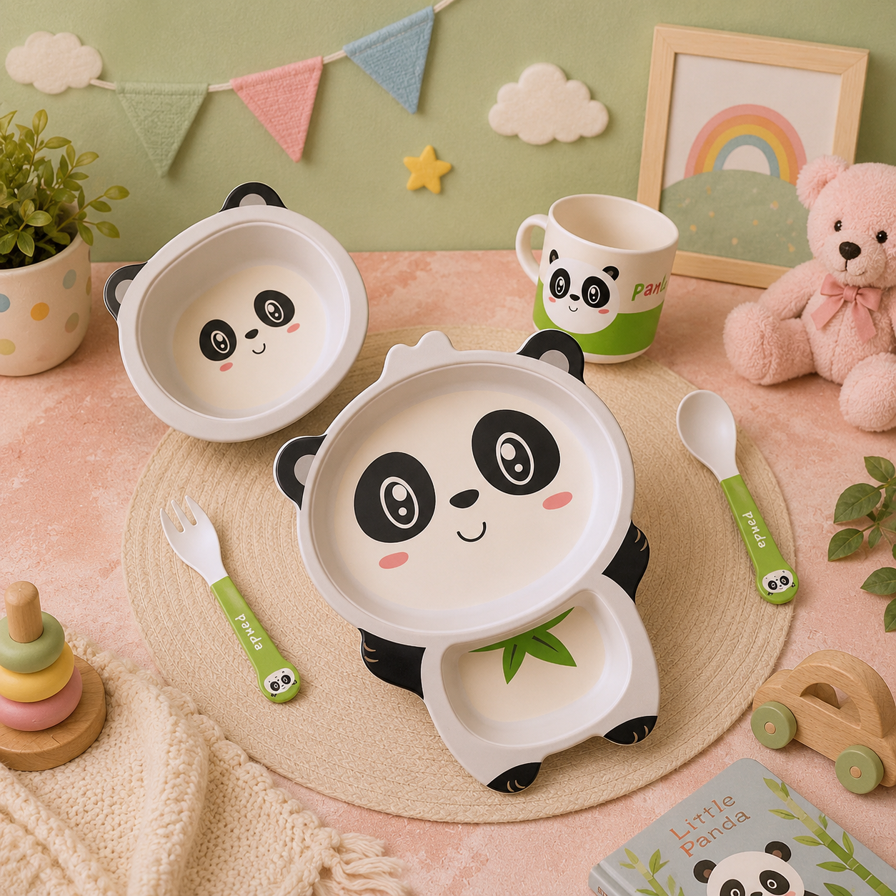 Playful Panda Bamboo Kids Dinner /Feeding Set of 5