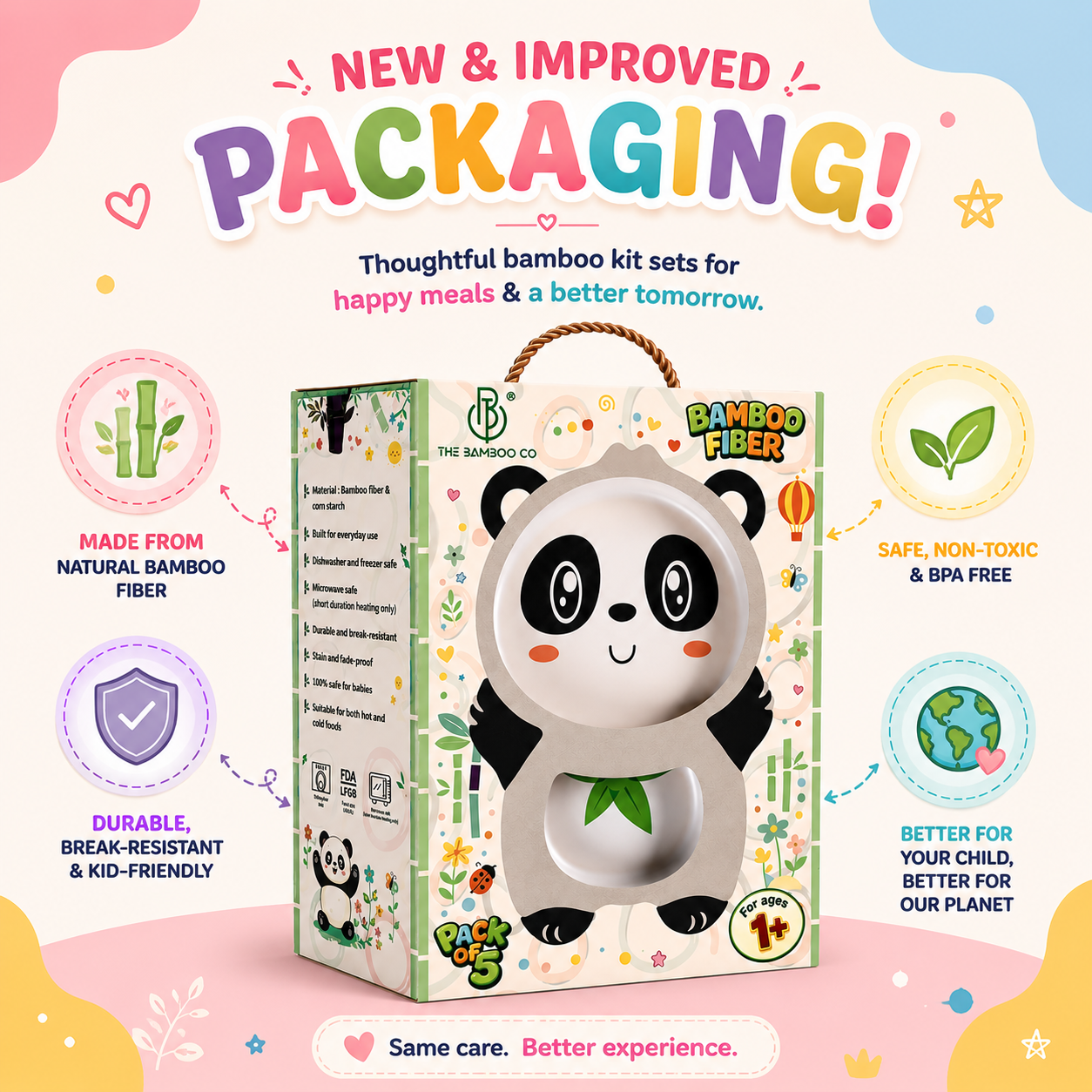 Playful Panda Bamboo Kids Dinner /Feeding Set of 5