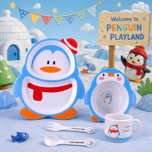 Paddy- The Penguin Bamboo Kids Dinner /Feeding Set of 5