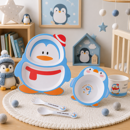 Paddy- The Penguin Bamboo Kids Dinner /Feeding Set of 5