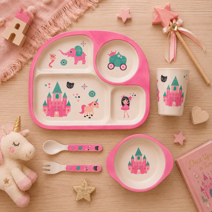 Pinky Princess' Castle Bamboo Kids Dinner /Feeding Set of 5
