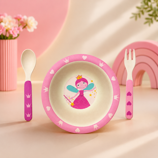 Fluttering Fairy Bamboo Kids Bowl with Spoon and Fork -Set of 3