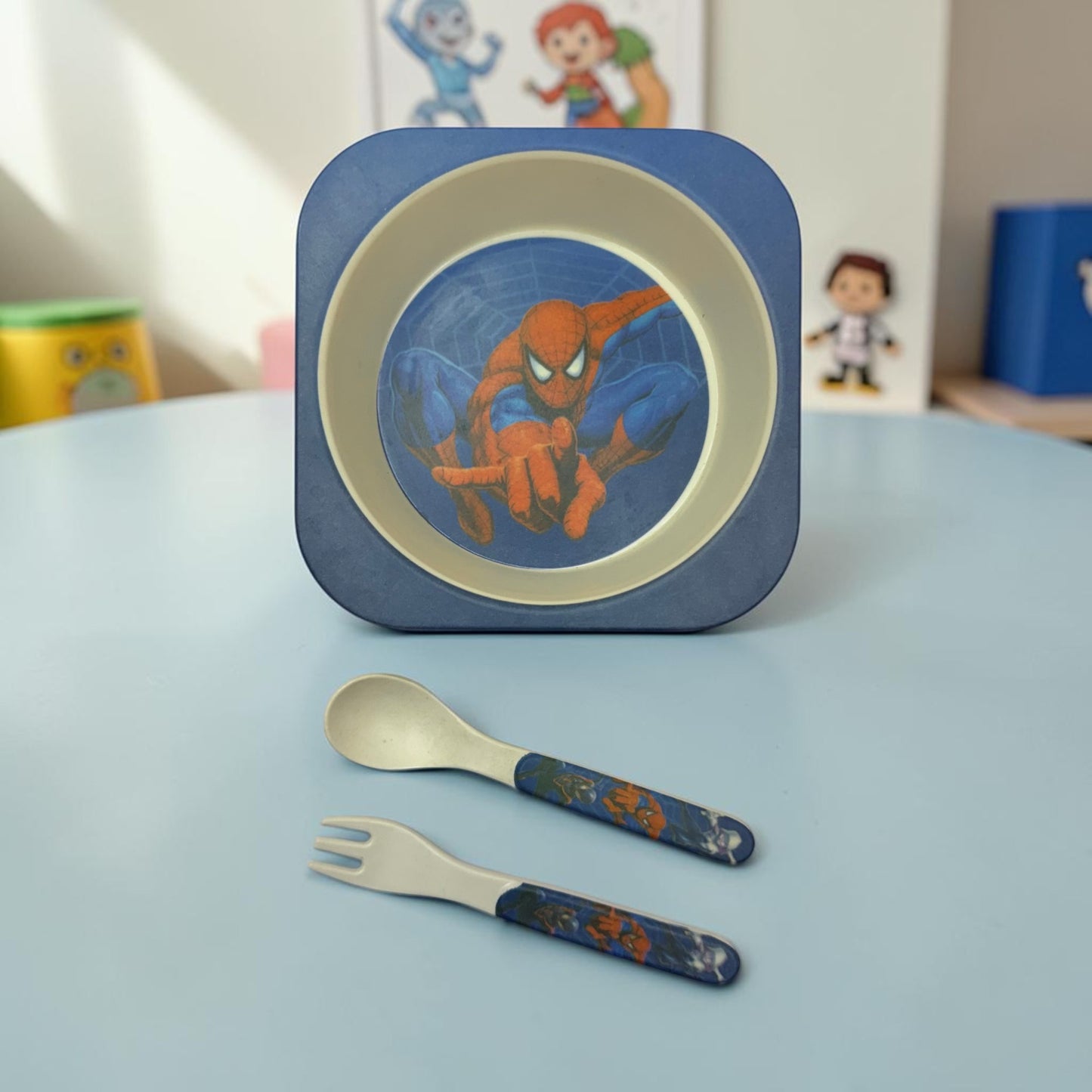 Savvy Spiderman Bamboo Kids Bowl with Spoon and Fork -Set of 3