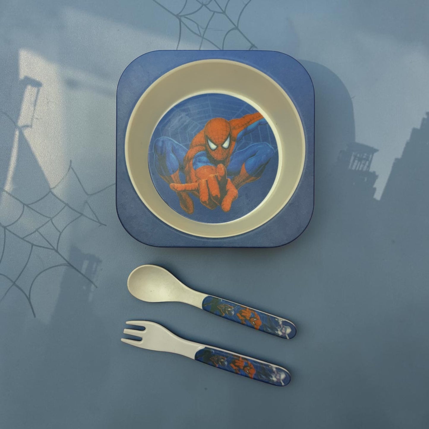 Savvy Spiderman Bamboo Kids Bowl with Spoon and Fork -Set of 3