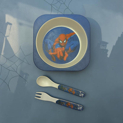 Savvy Spiderman Bamboo Kids Bowl with Spoon and Fork -Set of 3