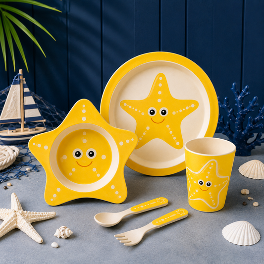 Sunny Starfish Bamboo Kids Dinner /Feeding Set of 5- Round Edition
