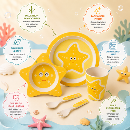 Sunny Starfish Bamboo Kids Dinner /Feeding Set of 5- Round Edition