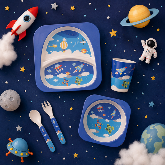 Stellar Starship Bamboo Kids Dinner /Feeding Set of 5