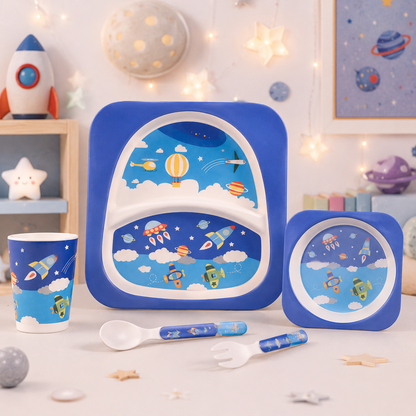 Stellar Starship Bamboo Kids Dinner /Feeding Set of 5