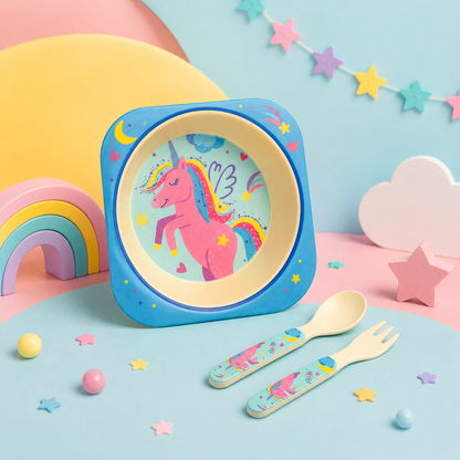 The Unicorn In the Sky Bamboo Kids Bowl with Spoon and Fork -Set of 3