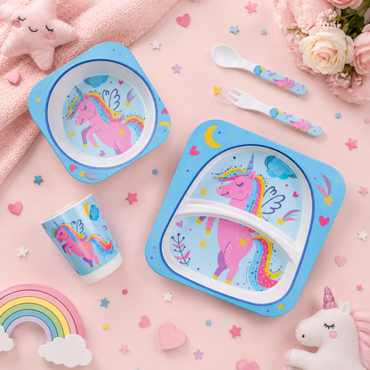 The Unicorn In the Sky Bamboo Kids Dinner /Feeding Set of 5