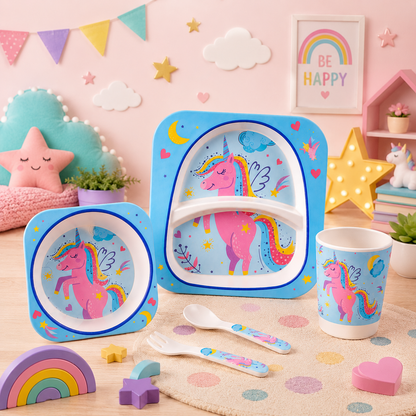 The Unicorn In the Sky Bamboo Kids Dinner /Feeding Set of 5