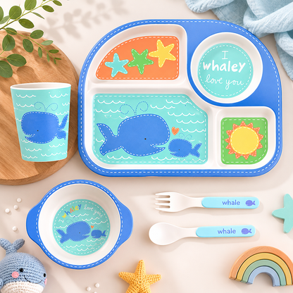 Wobbly Whale Bamboo Kids Dinner /Feeding Set of 5