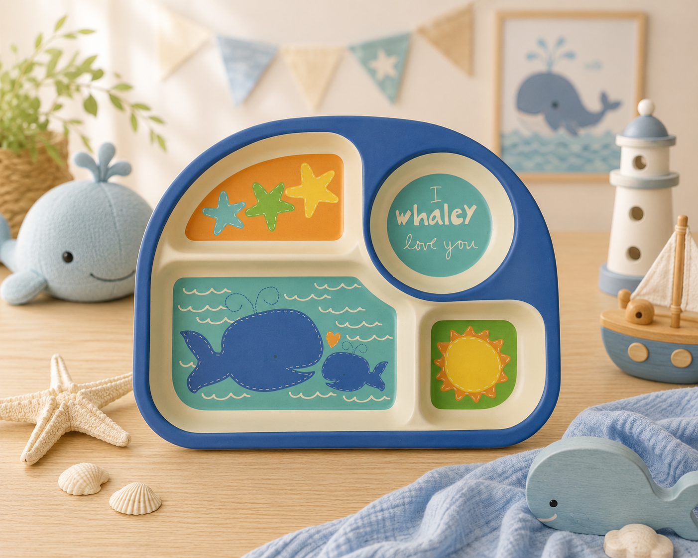 Wobbly Whale Bamboo Kids Sectioned Plate