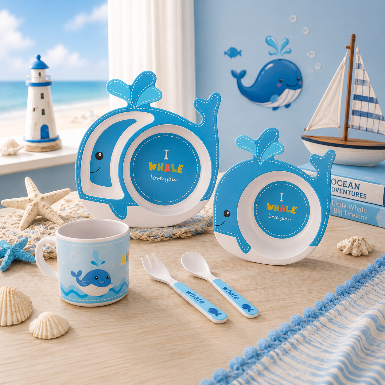 Witty Whale Bamboo Kids Dinner /Feeding Set of 5