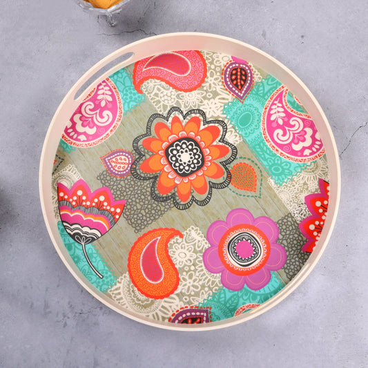 Multicoloured Flower Serving and Decoration Bamboo Tray