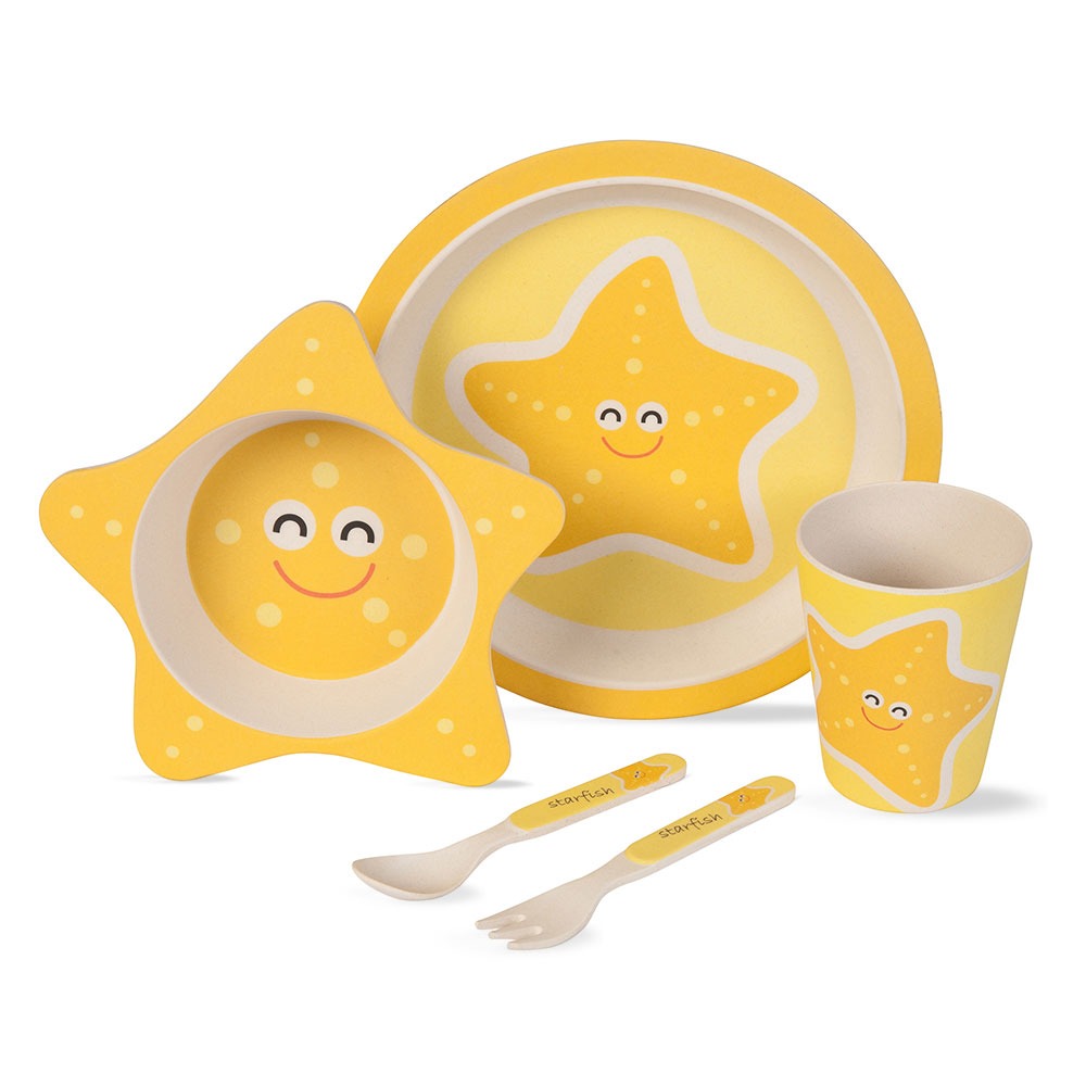 Sunny Starfish Bamboo Kids Dinner /Feeding Set of 5- Round Edition