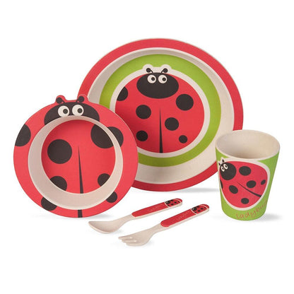 Lucky Ladybug Bamboo Kids Dinner /Feeding Set of 5- Round Edition