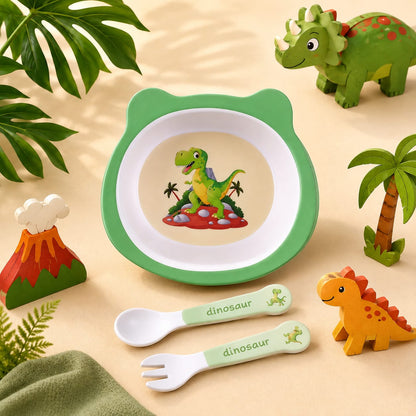 Jurassic Joys Bamboo Kids Bowl with Spoon and Fork -Set of 3