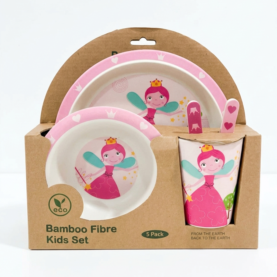 Fluttering Fairy Bamboo Kids Dinner /Feeding Set of 5- Round Edition