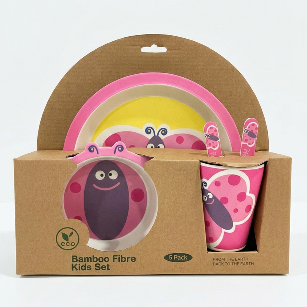 Blissful Butterfly Bamboo Kids Dinner /Feeding Set of 5- Round Edition