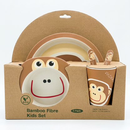 Mighty Monkey Bamboo Kids Dinner /Feeding Set of 5- Round Edition