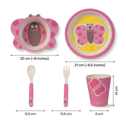 Blissful Butterfly Bamboo Kids Dinner /Feeding Set of 5- Round Edition