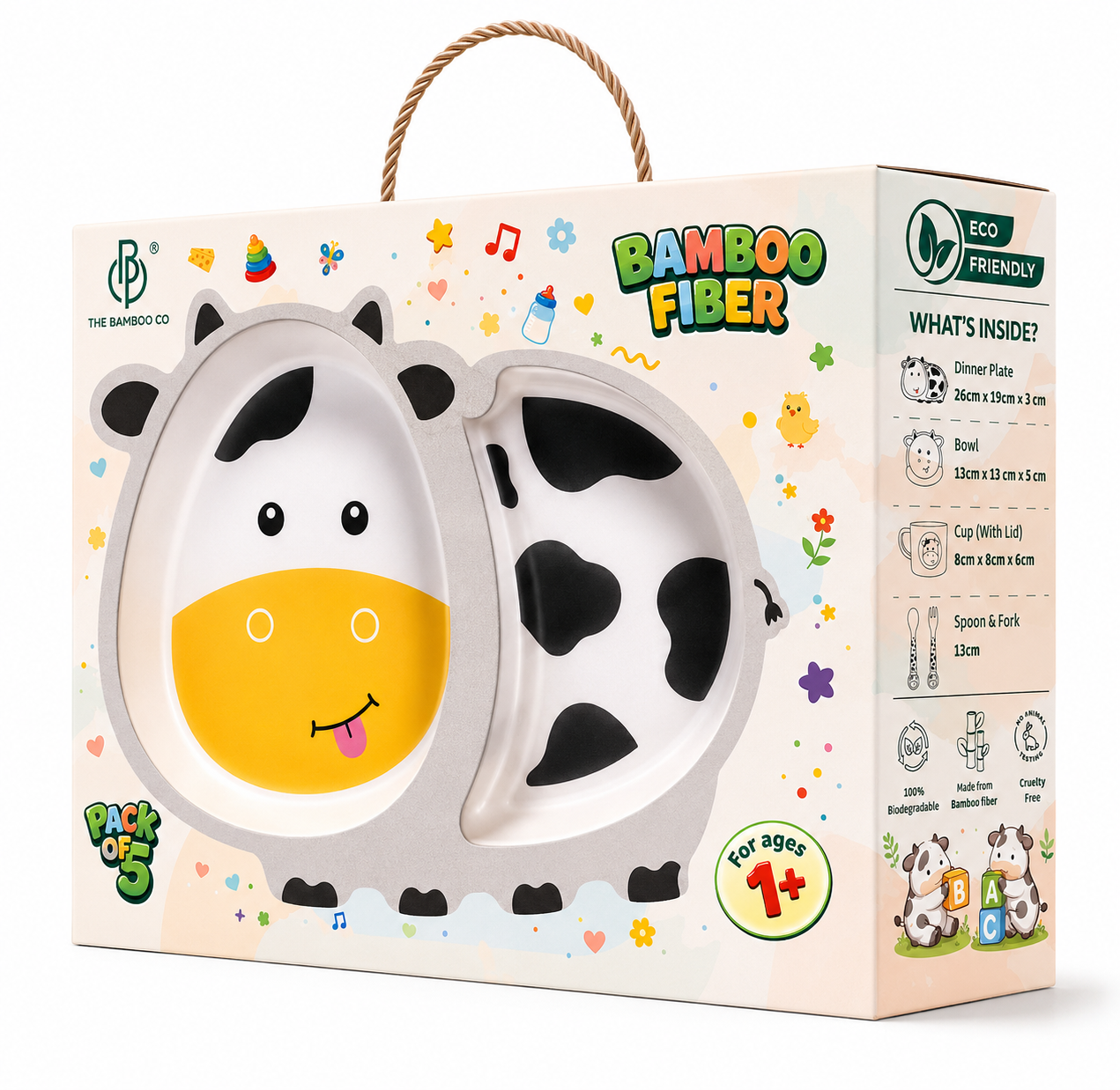 Chubby Cow Bamboo Kids Dinner /Feeding Set of 5