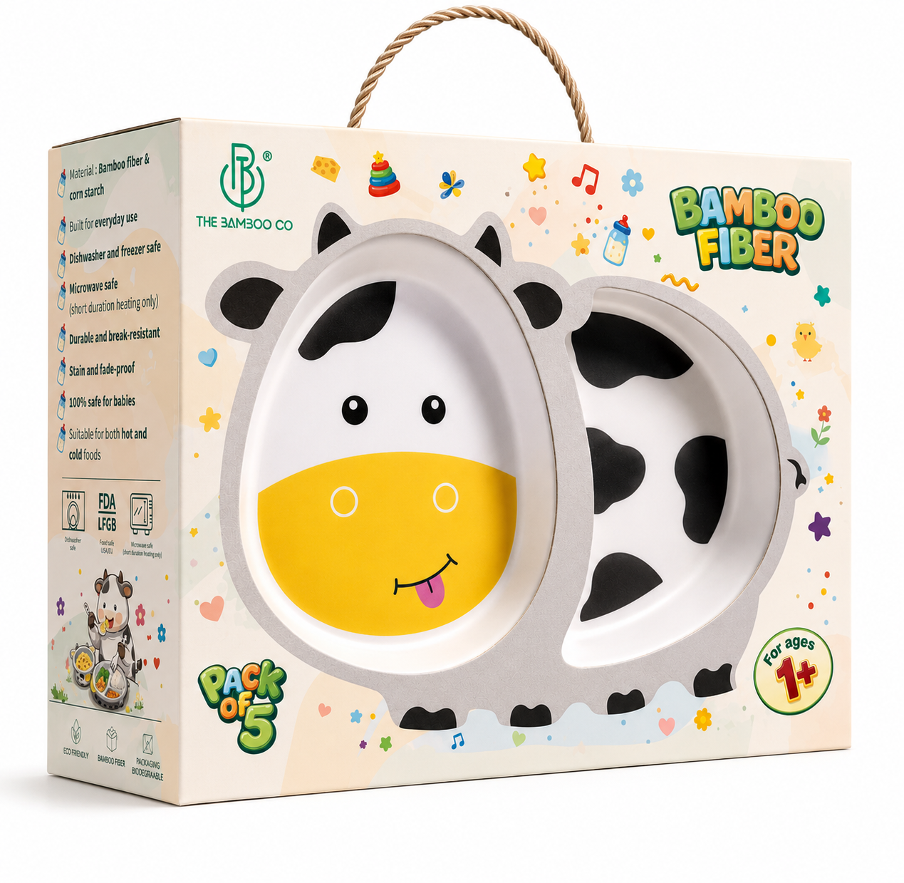 Chubby Cow Bamboo Kids Dinner /Feeding Set of 5
