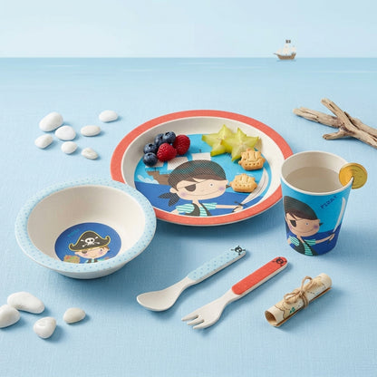 Playful Pirate Bamboo Kids Dinner /Feeding Set of 5- Round Edition