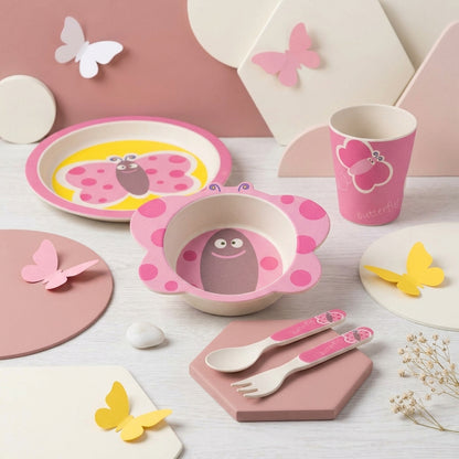 Blissful Butterfly Bamboo Kids Dinner /Feeding Set of 5- Round Edition